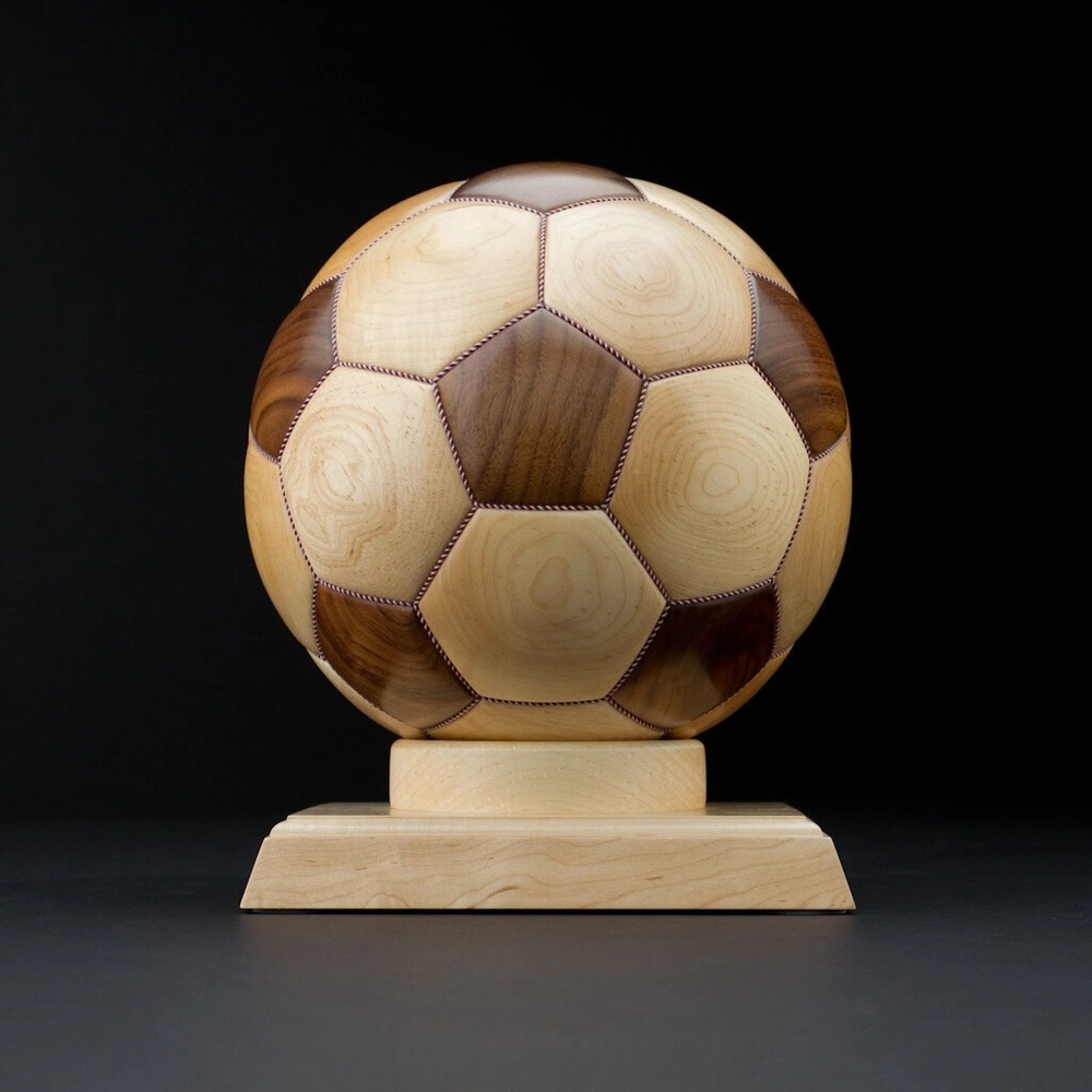 New 8" Wooden Soccer Ball & Trophy Display Stand Coach Sport Fan Gift Wood Art